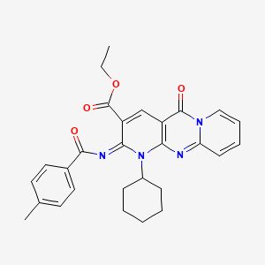 ethyl 7-cyclohexyl-6-(4-methylbenzoyl)imino-2-oxo-1,7,9-triazatricyclo[8.4.0.03,8]tetradeca-3(8),4,9,11,13-pentaene-5-carboxylate