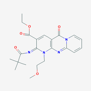 ethyl 6-(2,2-dimethylpropanoylimino)-7-(2-methoxyethyl)-2-oxo-1,7,9-triazatricyclo[8.4.0.03,8]tetradeca-3(8),4,9,11,13-pentaene-5-carboxylate