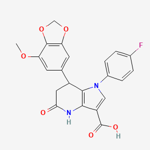 molecular formula C22H17FN2O6 B11457297 1-(4-fluorophenyl)-7-(7-methoxy-1,3-benzodioxol-5-yl)-5-oxo-4,5,6,7-tetrahydro-1H-pyrrolo[3,2-b]pyridine-3-carboxylic acid 