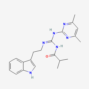 molecular formula C21H26N6O B11457330 N-[(E)-[(4,6-dimethylpyrimidin-2-yl)amino]{[2-(1H-indol-3-yl)ethyl]amino}methylidene]-2-methylpropanamide 