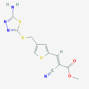 molecular formula C12H10N4O2S3 B11457415 methyl (2E)-3-(4-{[(5-amino-1,3,4-thiadiazol-2-yl)sulfanyl]methyl}thiophen-2-yl)-2-cyanoprop-2-enoate 