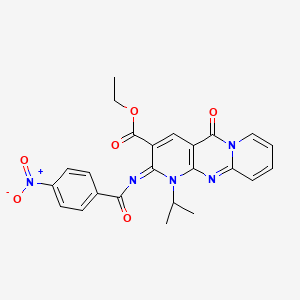 ethyl 6-(4-nitrobenzoyl)imino-2-oxo-7-propan-2-yl-1,7,9-triazatricyclo[8.4.0.03,8]tetradeca-3(8),4,9,11,13-pentaene-5-carboxylate