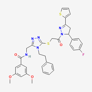 N-((5-((2-(5-(4-fluorophenyl)-3-(thiophen-2-yl)-4,5-dihydro-1H-pyrazol-1-yl)-2-oxoethyl)thio)-4-phenethyl-4H-1,2,4-triazol-3-yl)methyl)-3,5-dimethoxybenzamide