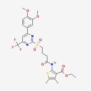 molecular formula C26H28F3N3O7S2 B11457550 Ethyl 2-[(4-{[4-(3,4-dimethoxyphenyl)-6-(trifluoromethyl)pyrimidin-2-yl]sulfonyl}butanoyl)amino]-4,5-dimethylthiophene-3-carboxylate 