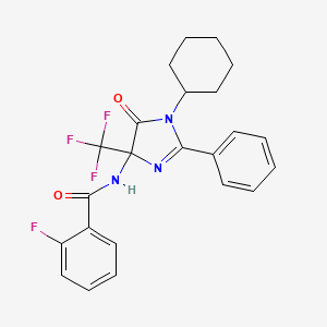 molecular formula C23H21F4N3O2 B11457584 N-[1-cyclohexyl-5-oxo-2-phenyl-4-(trifluoromethyl)-4,5-dihydro-1H-imidazol-4-yl]-2-fluorobenzamide 