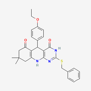 2-(benzylsulfanyl)-5-(4-ethoxyphenyl)-8,8-dimethyl-5,8,9,10-tetrahydropyrimido[4,5-b]quinoline-4,6(3H,7H)-dione