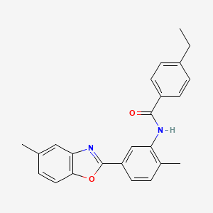 molecular formula C24H22N2O2 B11457610 4-ethyl-N-[2-methyl-5-(5-methyl-1,3-benzoxazol-2-yl)phenyl]benzamide 