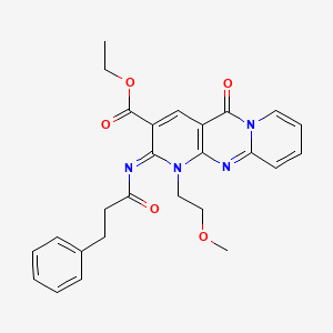 ethyl 7-(2-methoxyethyl)-2-oxo-6-(3-phenylpropanoylimino)-1,7,9-triazatricyclo[8.4.0.03,8]tetradeca-3(8),4,9,11,13-pentaene-5-carboxylate