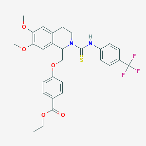 molecular formula C29H29F3N2O5S B11457712 Ethyl 4-[(6,7-dimethoxy-2-{[4-(trifluoromethyl)phenyl]carbamothioyl}-1,2,3,4-tetrahydroisoquinolin-1-YL)methoxy]benzoate 