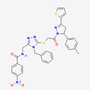 N-{[4-Benzyl-5-({2-[5-(4-methylphenyl)-3-(thiophen-2-YL)-4,5-dihydro-1H-pyrazol-1-YL]-2-oxoethyl}sulfanyl)-4H-1,2,4-triazol-3-YL]methyl}-4-nitrobenzamide