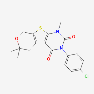 4-(4-chlorophenyl)-6,12,12-trimethyl-11-oxa-8-thia-4,6-diazatricyclo[7.4.0.02,7]trideca-1(9),2(7)-diene-3,5-dione