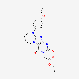 molecular formula C22H27N5O5 B11457755 Ethyl 2-[10-(4-ethoxyphenyl)-1-methyl-2,4-dioxo-6,7,8,9-tetrahydropurino[7,8-a][1,3]diazepin-3-yl]acetate 