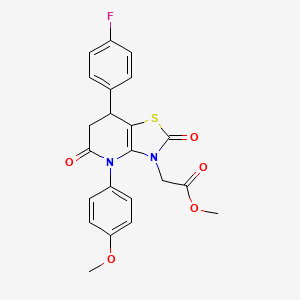 molecular formula C22H19FN2O5S B11457773 methyl [7-(4-fluorophenyl)-4-(4-methoxyphenyl)-2,5-dioxo-4,5,6,7-tetrahydro[1,3]thiazolo[4,5-b]pyridin-3(2H)-yl]acetate 