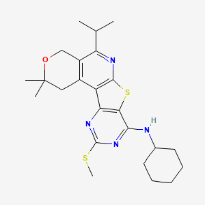 N-cyclohexyl-4,4-dimethyl-15-methylsulfanyl-8-propan-2-yl-5-oxa-11-thia-9,14,16-triazatetracyclo[8.7.0.02,7.012,17]heptadeca-1(10),2(7),8,12(17),13,15-hexaen-13-amine