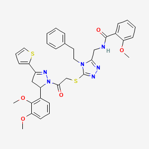 molecular formula C36H36N6O5S2 B11457898 N-((5-((2-(5-(2,3-dimethoxyphenyl)-3-(thiophen-2-yl)-4,5-dihydro-1H-pyrazol-1-yl)-2-oxoethyl)thio)-4-phenethyl-4H-1,2,4-triazol-3-yl)methyl)-2-methoxybenzamide 