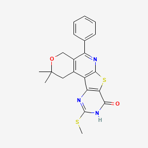 molecular formula C21H19N3O2S2 B11457906 4,4-dimethyl-15-methylsulfanyl-8-phenyl-5-oxa-11-thia-9,14,16-triazatetracyclo[8.7.0.02,7.012,17]heptadeca-1(10),2(7),8,12(17),15-pentaen-13-one 