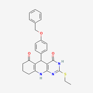 molecular formula C26H25N3O3S B11457922 2-Ethylsulfanyl-5-(4-phenylmethoxyphenyl)-1,5,7,8,9,10-hexahydropyrimido[4,5-b]quinoline-4,6-dione 