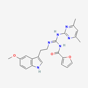 molecular formula C23H24N6O3 B11457945 N-[(E)-[(4,6-dimethylpyrimidin-2-yl)amino]{[2-(5-methoxy-1H-indol-3-yl)ethyl]amino}methylidene]furan-2-carboxamide 