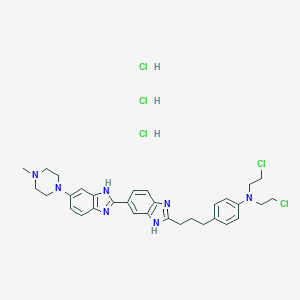 molecular formula C32H40Cl5N7 B114580 Benzenamine, N,N-bis(2-chloroethyl)-4-(3-(5-(4-methyl-1-piperazinyl)(2,5'-bi-1H-benzimidazol)-2'-yl)propyl)-, hydrochloride, hydrate (1:3:3) CAS No. 159277-19-7