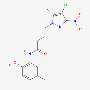 molecular formula C15H17ClN4O4 B11458009 4-(4-chloro-5-methyl-3-nitro-1H-pyrazol-1-yl)-N-(2-hydroxy-5-methylphenyl)butanamide 