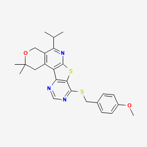 13-[(4-methoxyphenyl)methylsulfanyl]-4,4-dimethyl-8-propan-2-yl-5-oxa-11-thia-9,14,16-triazatetracyclo[8.7.0.02,7.012,17]heptadeca-1(10),2(7),8,12(17),13,15-hexaene