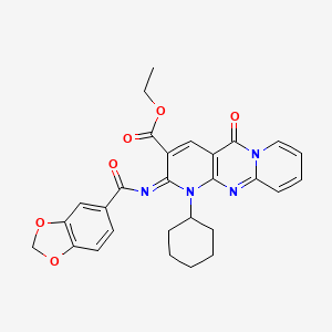 ethyl 6-(1,3-benzodioxole-5-carbonylimino)-7-cyclohexyl-2-oxo-1,7,9-triazatricyclo[8.4.0.03,8]tetradeca-3(8),4,9,11,13-pentaene-5-carboxylate