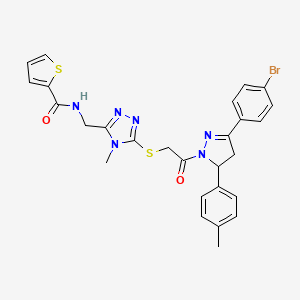 N-((5-((2-(3-(4-bromophenyl)-5-(p-tolyl)-4,5-dihydro-1H-pyrazol-1-yl)-2-oxoethyl)thio)-4-methyl-4H-1,2,4-triazol-3-yl)methyl)thiophene-2-carboxamide