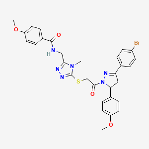 N-((5-((2-(3-(4-Bromophenyl)-5-(4-methoxyphenyl)-4,5-dihydro-1H-pyrazol-1-yl)-2-oxoethyl)thio)-4-methyl-4H-1,2,4-triazol-3-yl)methyl)-4-methoxybenzamide