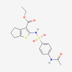 molecular formula C18H20N2O5S2 B11458443 ethyl 2-({[4-(acetylamino)phenyl]sulfonyl}amino)-5,6-dihydro-4H-cyclopenta[b]thiophene-3-carboxylate 