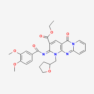 molecular formula C28H28N4O7 B11458457 ethyl 6-(3,4-dimethoxybenzoyl)imino-2-oxo-7-(oxolan-2-ylmethyl)-1,7,9-triazatricyclo[8.4.0.03,8]tetradeca-3(8),4,9,11,13-pentaene-5-carboxylate 