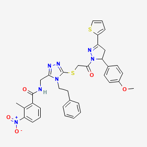 N-((5-((2-(5-(4-methoxyphenyl)-3-(thiophen-2-yl)-4,5-dihydro-1H-pyrazol-1-yl)-2-oxoethyl)thio)-4-phenethyl-4H-1,2,4-triazol-3-yl)methyl)-2-methyl-3-nitrobenzamide