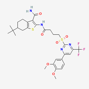 6-Tert-butyl-2-[(4-{[4-(3,4-dimethoxyphenyl)-6-(trifluoromethyl)pyrimidin-2-yl]sulfonyl}butanoyl)amino]-4,5,6,7-tetrahydro-1-benzothiophene-3-carboxamide