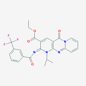 molecular formula C25H21F3N4O4 B11458482 ethyl 2-oxo-7-propan-2-yl-6-[3-(trifluoromethyl)benzoyl]imino-1,7,9-triazatricyclo[8.4.0.03,8]tetradeca-3(8),4,9,11,13-pentaene-5-carboxylate 