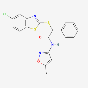 molecular formula C19H14ClN3O2S2 B11458529 2-[(5-chloro-1,3-benzothiazol-2-yl)sulfanyl]-N-(5-methyl-1,2-oxazol-3-yl)-2-phenylacetamide 