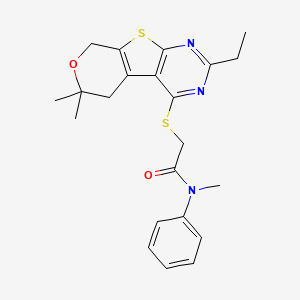 2-[(5-ethyl-12,12-dimethyl-11-oxa-8-thia-4,6-diazatricyclo[7.4.0.02,7]trideca-1(9),2(7),3,5-tetraen-3-yl)sulfanyl]-N-methyl-N-phenylacetamide