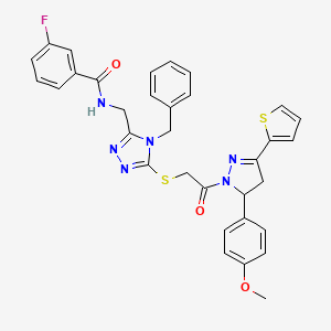 N-{[4-Benzyl-5-({2-[5-(4-methoxyphenyl)-3-(thiophen-2-YL)-4,5-dihydro-1H-pyrazol-1-YL]-2-oxoethyl}sulfanyl)-4H-1,2,4-triazol-3-YL]methyl}-3-fluorobenzamide