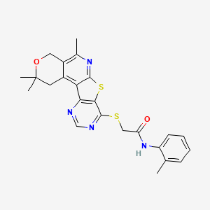 molecular formula C24H24N4O2S2 B11458654 N-(2-methylphenyl)-2-[(4,4,8-trimethyl-5-oxa-11-thia-9,14,16-triazatetracyclo[8.7.0.02,7.012,17]heptadeca-1,7,9,12(17),13,15-hexaen-13-yl)sulfanyl]acetamide 