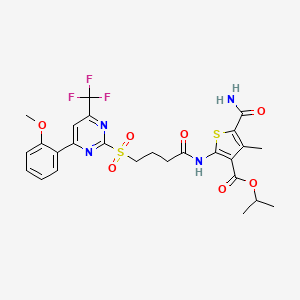 Propan-2-yl 5-carbamoyl-2-[(4-{[4-(2-methoxyphenyl)-6-(trifluoromethyl)pyrimidin-2-yl]sulfonyl}butanoyl)amino]-4-methylthiophene-3-carboxylate