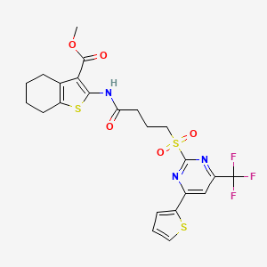 molecular formula C23H22F3N3O5S3 B11458677 Methyl 2-[(4-{[4-(thiophen-2-yl)-6-(trifluoromethyl)pyrimidin-2-yl]sulfonyl}butanoyl)amino]-4,5,6,7-tetrahydro-1-benzothiophene-3-carboxylate 