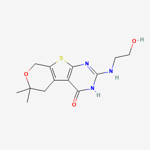 molecular formula C13H17N3O3S B11458691 5-(2-hydroxyethylamino)-12,12-dimethyl-11-oxa-8-thia-4,6-diazatricyclo[7.4.0.02,7]trideca-1(9),2(7),5-trien-3-one 