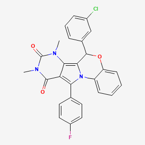 9-(3-chlorophenyl)-17-(4-fluorophenyl)-12,14-dimethyl-8-oxa-1,12,14-triazatetracyclo[8.7.0.02,7.011,16]heptadeca-2,4,6,10,16-pentaene-13,15-dione