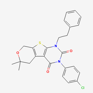 4-(4-chlorophenyl)-12,12-dimethyl-6-(2-phenylethyl)-11-oxa-8-thia-4,6-diazatricyclo[7.4.0.02,7]trideca-1(9),2(7)-diene-3,5-dione