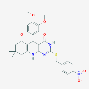 5-(3,4-dimethoxyphenyl)-8,8-dimethyl-2-((4-nitrobenzyl)thio)-7,8,9,10-tetrahydropyrimido[4,5-b]quinoline-4,6(3H,5H)-dione