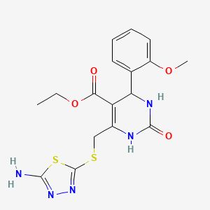 molecular formula C17H19N5O4S2 B11458835 Ethyl 6-{[(5-amino-1,3,4-thiadiazol-2-yl)sulfanyl]methyl}-4-(2-methoxyphenyl)-2-oxo-1,2,3,4-tetrahydropyrimidine-5-carboxylate 