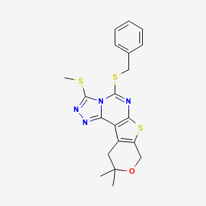 molecular formula C20H20N4OS3 B11458839 7-benzylsulfanyl-14,14-dimethyl-5-methylsulfanyl-13-oxa-10-thia-3,4,6,8-tetrazatetracyclo[7.7.0.02,6.011,16]hexadeca-1(9),2,4,7,11(16)-pentaene 