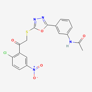 molecular formula C18H13ClN4O5S B11459052 N-[3-(5-{[2-(2-chloro-5-nitrophenyl)-2-oxoethyl]sulfanyl}-1,3,4-oxadiazol-2-yl)phenyl]acetamide 