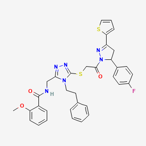 N-((5-((2-(5-(4-fluorophenyl)-3-(thiophen-2-yl)-4,5-dihydro-1H-pyrazol-1-yl)-2-oxoethyl)thio)-4-phenethyl-4H-1,2,4-triazol-3-yl)methyl)-2-methoxybenzamide