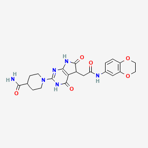 1-{5-[2-(2,3-dihydro-1,4-benzodioxin-6-ylamino)-2-oxoethyl]-4,6-dioxo-4,5,6,7-tetrahydro-3H-pyrrolo[2,3-d]pyrimidin-2-yl}piperidine-4-carboxamide