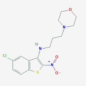 molecular formula C15H18ClN3O3S B114591 4-Morpholinepropanamine, N-(5-chloro-2-nitrobenzo(b)thien-3-yl)- CAS No. 149338-22-7