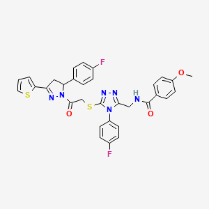 N-((4-(4-fluorophenyl)-5-((2-(5-(4-fluorophenyl)-3-(thiophen-2-yl)-4,5-dihydro-1H-pyrazol-1-yl)-2-oxoethyl)thio)-4H-1,2,4-triazol-3-yl)methyl)-4-methoxybenzamide